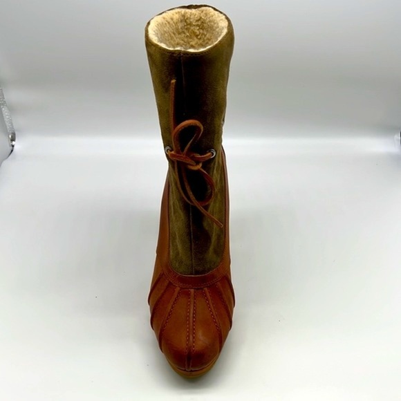 Rockport - Courtlyn Brown Leather Green Suede Slip On Duck Boots Size 8.5 - Picture 5 of 14